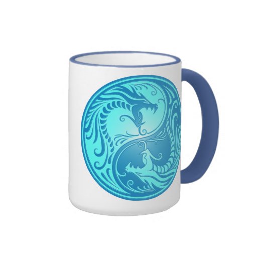 Dragones de Yin Yang, azules claros Tazas De Café