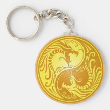 Dragones, marrón y amarillo de Yin Yang Llavero Personalizado
