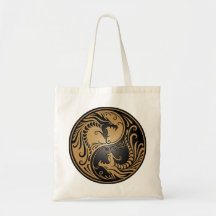 Dragones, marrón y negro de Yin Yang Bolsa Lienzo