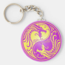 Dragones, púrpura y amarillo de Yin Yang Llaveros Personalizados