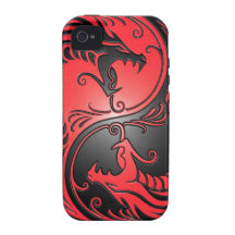 Dragones, rojo y negro de Yin Yang iPhone 4/4S Fundas