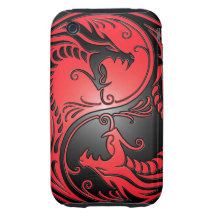 Dragones, rojo y negro de Yin Yang Tough iPhone 3 Coberturas