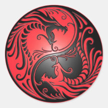 Dragones, rojo y negro de Yin Yang Pegatinas