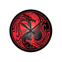 Dragones, rojo y negro de Yin Yang Relojes