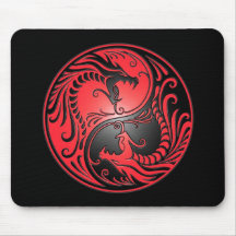 Dragones, rojo y negro de Yin Yang Tapete De Raton
