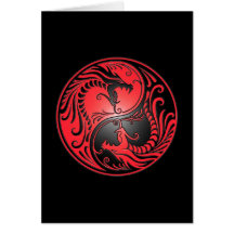Dragones, rojo y negro de Yin Yang Tarjeta