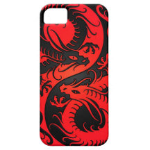 Dragones rojos y negros del chino de Yin Yang iPhone 5 Funda