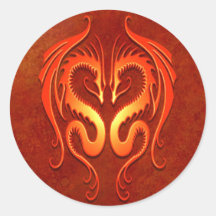 Dragones tribales, rojos pegatinas redondas