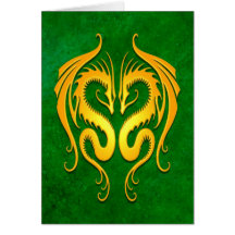 Dragones tribales, verde y amarillo tarjetón