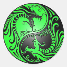 Dragones, verde y negro de Yin Yang Etiqueta