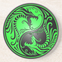 Dragones, verde y negro de Yin Yang Posavasos Personalizados