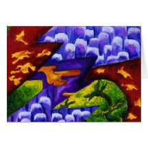 Dragonland - dragones verdes y montañas azules del tarjetas