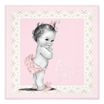 Ducha de marfil y rosada de la niña del vintage invitaciones personalizada