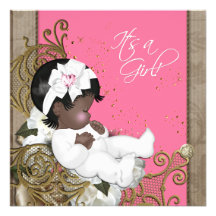 Ducha del rosa y de la niña del vintage de Brown Invitaciones Personalizada
