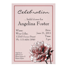 Ducha nupcial de Borgoña y del Peony rosado Invitaciones Personalizada