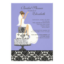 Ducha nupcial de la novia triguena púrpura del dam invitación personalizada