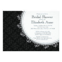 Ducha nupcial del damasco negro moderno elegante invitaciones personalizada
