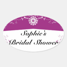 Ducha nupcial del Flourish floral blanco rosado Calcomania Óval Personalizadas