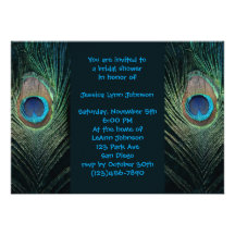 Ducha nupcial del pavo real oscuro invitaciones personalizada