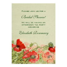 Ducha nupcial del vintage, flor roja de la amapola invitacion personalizada