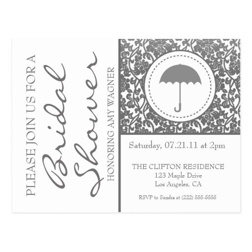 Ducha nupcial gótica del Flourish gris y blanco Tarjeta Postal