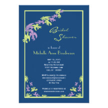 Ducha nupcial moderna de la flor de lis azul púrpu invitacion personalizada