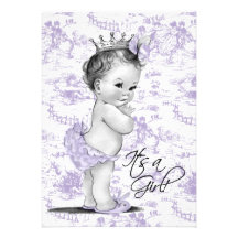 Ducha púrpura de la niña de Toile del vintage de l Invitación
