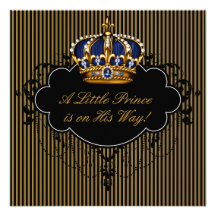 Ducha real del príncipe bebé del oro del negro de  invitación personalizada