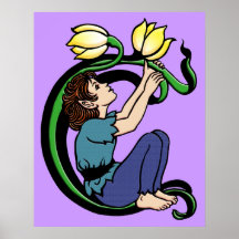 Duendecillo que se sienta con las flores poster