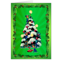 DUENDES, ACEBO y ÁRBOL DE NAVIDAD de SHARON SHARPE Tarjeta