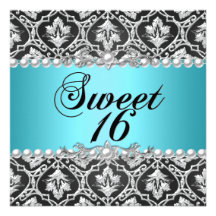 Dulce 16 plata negra de dieciséis aguamarina azul  comunicado personalizado