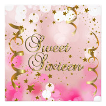 Dulce dieciséis 16 estrellas del oro del rosa de l invitaciones personalizada