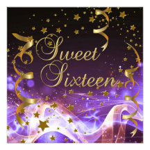 Dulce dieciséis 16 estrellas púrpuras del oro de l invitaciones personales 
