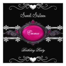 Dulce dieciséis joya negra rosada de plata de 16 f invitacion personalizada