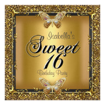 Dulce elegante dieciséis mariposa del oro de 16 le invitacion personalizada