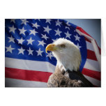 Eagle calvo y bandera americana tarjetón