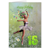 Edad 15, tarjeta de cumpleaños de hadas de la flor