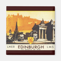 Edimburgo vía el poster del carril de LNER Imán