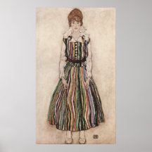 Egon Schiele - Edith Schiele en el vestido rayado  Posters