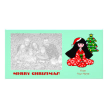 Ejemplo del dibujo animado del navidad del chica d tarjeta fotografica  