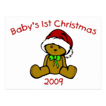 El 1r navidad 2009 (oso del bebé de peluche) tarjeta postal