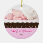 El 1r navidad del bebé - cinta (rosa) ornamento para arbol de navidad