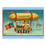 el 4 de julio - dirigible - arte del vintage tarjetas postales