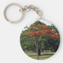 El árbol floreciente rojo en jardín llaveros personalizados