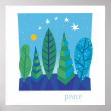 El árbol sale del poster de la paz