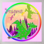 El arco iris del dragón verde colorea el poster de