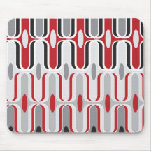 El art déco retro de la MOD zigzaguea negro rojo d Tapete De Raton