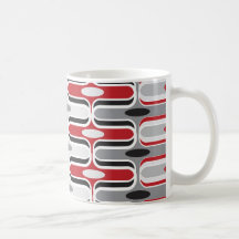 El art déco retro de la MOD zigzaguea negro rojo d Tazas De Café
