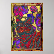 El arte Digital del gato y de la flor corrige la i Impresiones