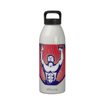 El atleta del entrenamiento de Crossfit suena retr Botella De Agua